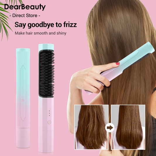 Straightening Comb Rechargeable Hair Wireless Straightener Curler Curling Straighten Dual-purpose Travel Portable USB Charging