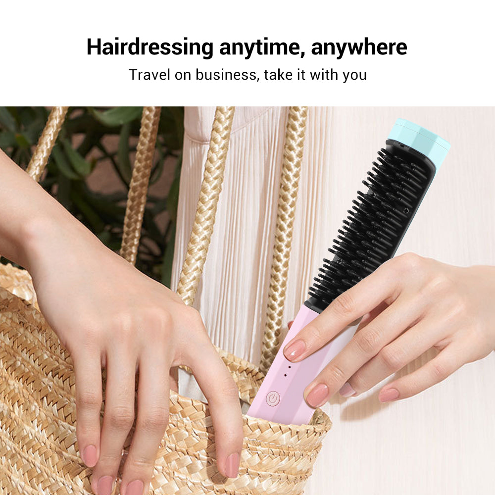 Straightening Comb Rechargeable Hair Wireless Straightener Curler Curling Straighten Dual-purpose Travel Portable USB Charging